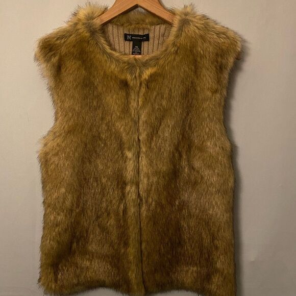 INC International Concepts Women Brown Faux Fur Vest M/L Medium Large - Picture 1 of 8